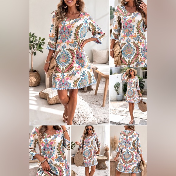 Spartina 449 Coastal Print Dress Medium Peruvian Cotton Boho Beach Resort Dress - Picture 11 of 11